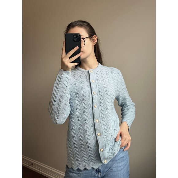 Light Blue Crochet Cardigan Size M/L - Picture 3 of 7